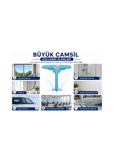 Büyük Cam Sil 33 Cm Profesyonel Silikon Cam Çekçek, Ayna, Duşakabin, Fayans Ve Araç Camı İçin İz Bırakmayan Cam Temizleme Aparatı Çekpas, Mop, Camsil, Çek Pas