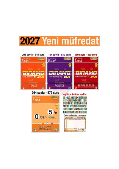 5. Sınıf 2027 Türkçe İngilizce Sosyal Bilgiler Dinamo Konu Anlatımlı Soru Bankası Seti