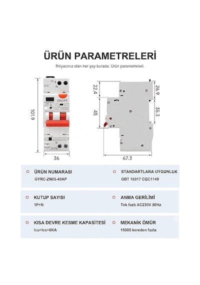 Onoff Tuya Wifi Akıllı Yüksek Voltaj Düşük Voltaj Kaçak Akım Güc Tüketimi Zamanlama Uzaktan Kontrol Sigorta 40 Amper Gyrc-zn09