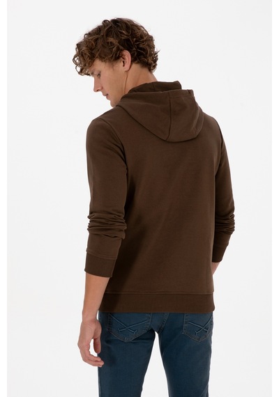 U.S. Polo Assn. Erkek Regular Fit Kapüşonlu Kahverengi Basic Sweatshirt 50315663-VR029