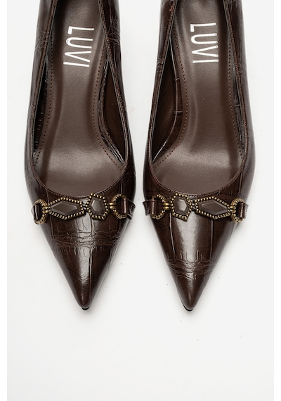 Luvi Shoes Olında Kahverengi Baskı Tokalı Kadın Topuklu Ayakkabı