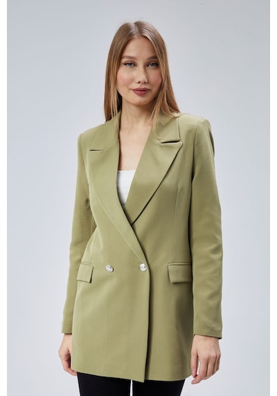 Açık Haki Oversize Dokuma Blazer Ceket Siyah