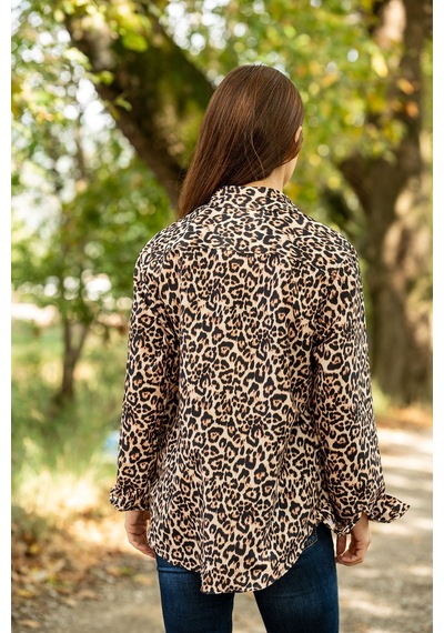 Verdeblanco Leopar Desenli Dijital Baskılı Uzun Kollu Relax Gömlek Leopar