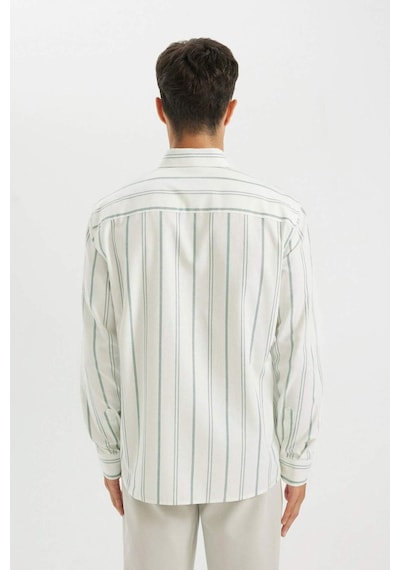 DeFacto Regular Fit Normal Kesim Oxford Düğmeli Çizgili Pamuklu Uzun Kollu Gömlek D3500AX24AUGN900 Yeşil