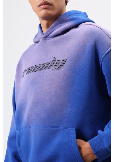 Vamos Oversize Baskılı Yıkamalı Hoodie Saks Mavi