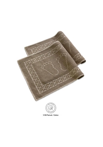 Soffy Kahve & Kahve 2 Adet 50x70 Cm Banyo Paspası %100 Doğal Pamuk Ayak Paspası Ayak Havlusu Kahve