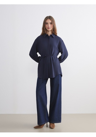 Lcw Modest Lacivert Oversize Kadın Gömlek Tunik