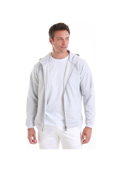 Hatemoğlu Gri Regular Fit Düz Pamuklu Fermuarlı Sweatshirt 34183024b001 420 Gri