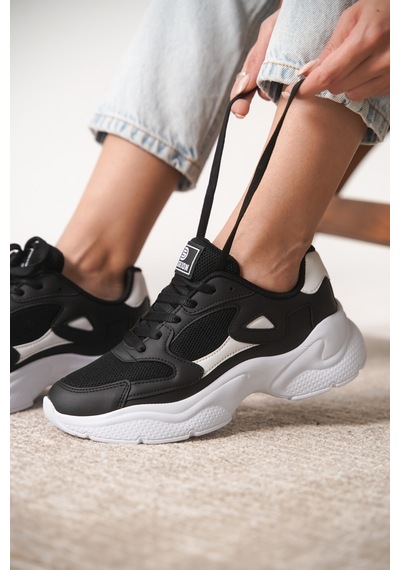 Daxtors Garantili D1152 Günlük Ortopedik Kadın Sneaker Spor Ayakkabı Siyah-beyaz