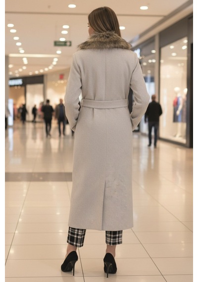 Sacrosa Yakası Kürklü Kaşe Kadın Kaban Çok Renkli