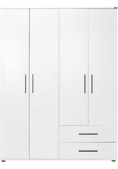 White 4 Kapaklı 2 Çekmeceli Gardırop-mat Beyaz 137x187x52 Cm Gxyxd