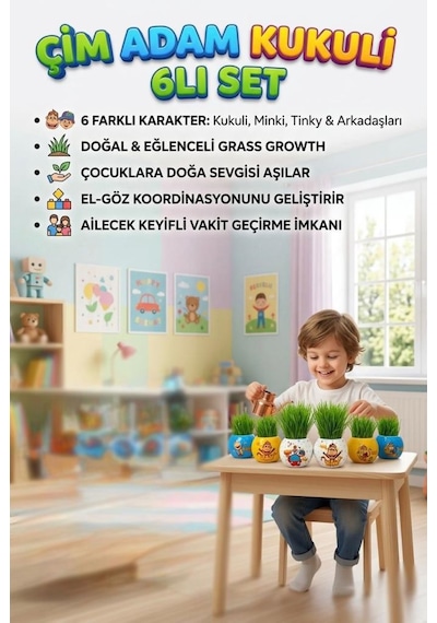 Kukuli Ve Arkadaşları Karakterli 6'lı Çim Adam Sula Uzat Kes Eğitici Oyuncak Seti