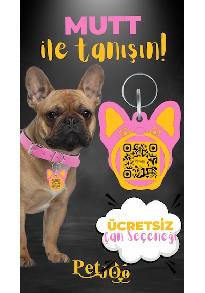 Petjoo 10.Mutt Sarı-Pembe Qr'lı Köpek Künyesi