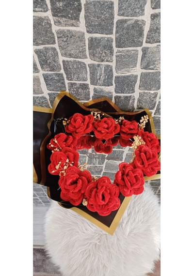 Aynalı Gül Buketi - Seni Seviyorum Yazılı Çiçek Buketi - Yapay Şönil Çiçek Gül Kırmızısı