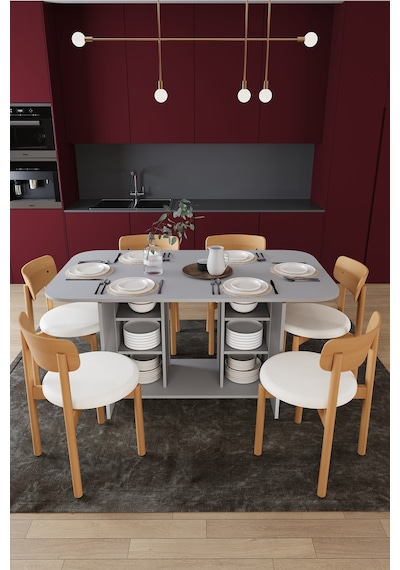Modern Dolaplı 6 Kişilik Mutfak Yemek Masası Ve Sandalye %100 Mdf Mutfak Yemek Odası Masası Takımı Ymt06 Kül Gri Modern Dolaplı 6 Kişilik Mutfak Yemek Masası Ve Sandalye %100 Mdf Mutfak Yemek Odası Masası Takımı Ymt06 Kül Gri