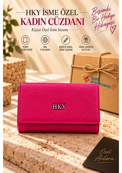 Hky Orta Boy Çok Kullanışlı Hakiki Deri Kadın Cüzdan Fuşya