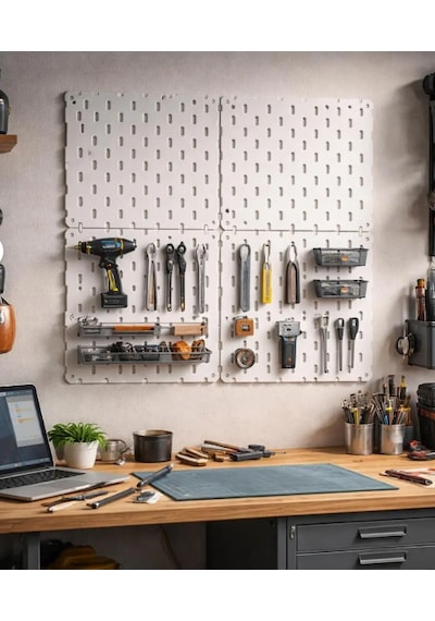 Modüler Pegboard Duvar Düzenleme Paneli Seti 20x20 Cm Çok Amaçlı Alet Ve Aksesuar Organizeri, Genişletilebilir Duvar Panosu Beyaz