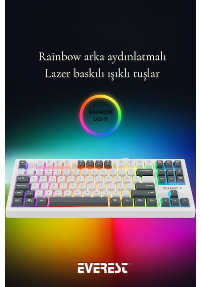 Everest Kb-98 Sılent Tkl Beyaz/gri Mavi Rainbow Q Membrane Klavye