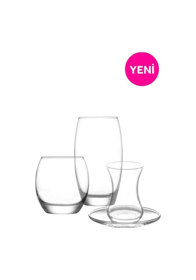 Lav Bade Cam Çeyiz Seti 24'lü (6 Çay Bardağı, 6 Çay Tabağı, 6 Meşrubat Bardağı, 6 Su Bardağı)