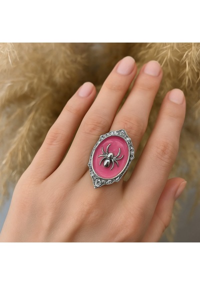 Pembe Örümcek Figürlü Yüzük Alternatif Tarz Ve Cesur Zarafetin Simgesi, Ayarlanabilir Unisex Model Gümüş - Gri