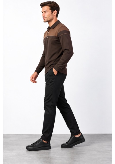 Bihan Store Erkek Polo Yaka Uzun Kollu Sweatshirt W27-8324 - Kahverengi Kahve