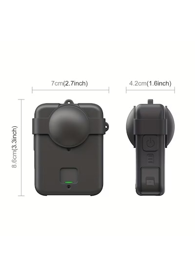 DJI Osmo 360 ve 360 II Silikon Kılıf + Lens Cap + Kayış + Temperli Cam Ekran Koruyucu Seti Siyah