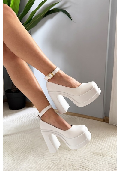 Preshley Kadın Elanor Beyaz Bilekten Bağlamal 12 Cm Platform Topuklu Ayakkabı