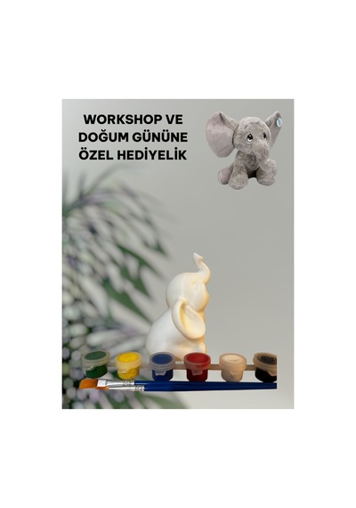 3d Fil-elephant Figür Boyama Seti - Kendin Boya Hobi Ve Etkinlik Seti - Akrilik Boya + 2 Fırça