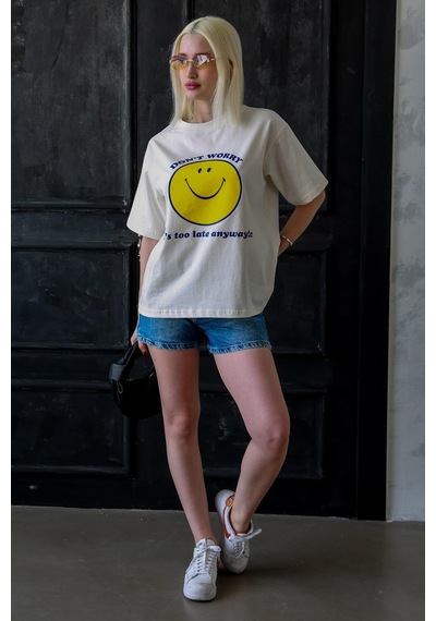 Ekru Bisiklet Yaka Baskılı Kadın Basictişört Mg2379 Ekru Ekru Bisiklet Yaka Baskılı Kadın Basictişört Mg2379 Ekru