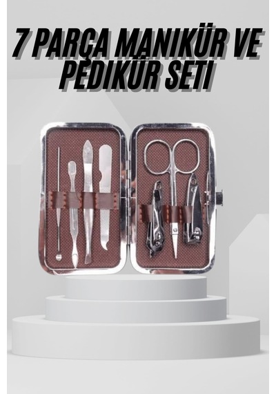7 Parça Paslanmaz Çelik Manikür Ve Pedikür Seti Çantalı Profesyonel