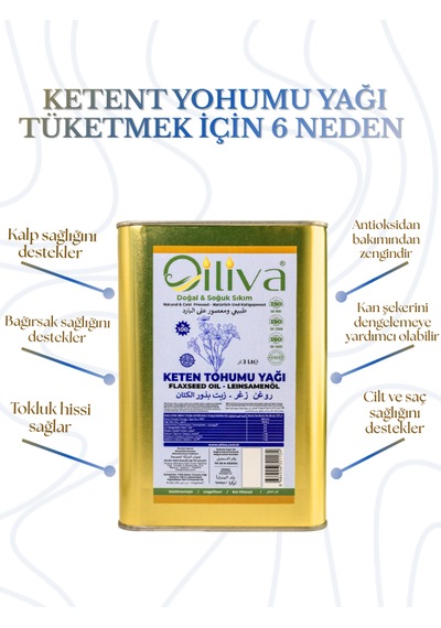 3 Litre Soğuk Sıkım Keten Tohumu Yağı %100 Doğal, Katkısız, Teneke Ambalaj 3 L