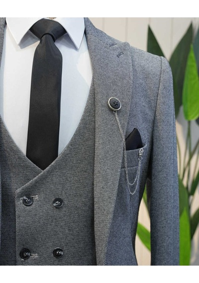 Beystil Sivri Yaka Koyu Gri Takım Elbise Elanor- Slim Fit Koyu Gri