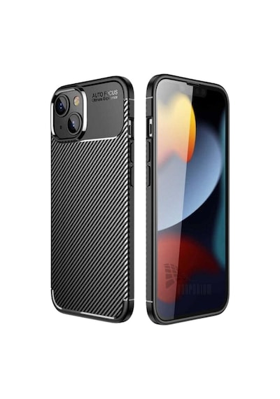 Apple Uyumlu iPhone 13 Uyumlu Silikon Kılıf Karbon Desenli Kamera Korumalı Autofocus Kapak Siyah Siyah -