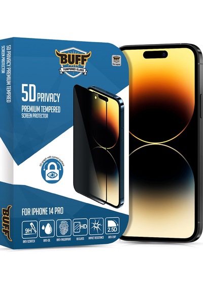 Buff Apple iPhone Uyumlu  14 Pro - 2x5d Ekran Koruyucu + Magsafe Kılıf + Lens Koruyucu Privacy Hayalet