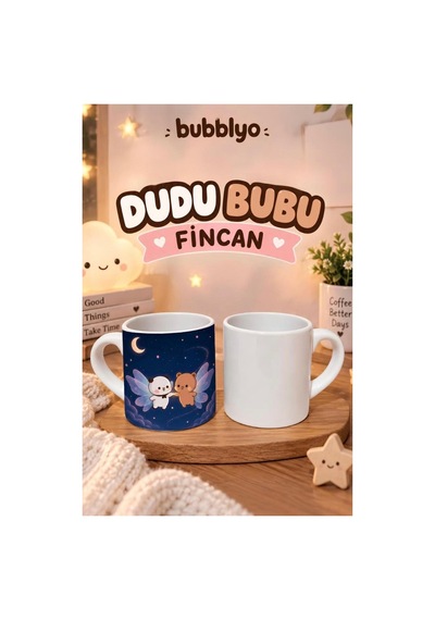 Bubblyo Dudu Bubu Sevimli Tasarım Fincan Kupa Kahve Çay Kupası Tatlı Hediye Beyaz Beyaz