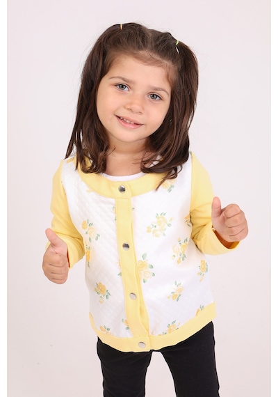 Toontoy Kids Toontoy Kız Bebek Hırka Çiçek Baskılı Sarı