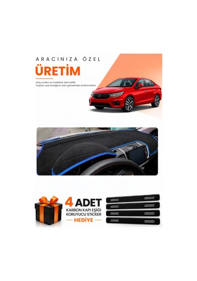 Honda Cıty 2020-2024 Uyumlu Torpido Koruma Örtüsü Oto Kılıfı - Siyah Mavi