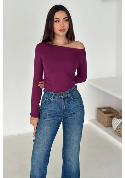 Noa & Noa Kadın Omuz Açık Fit Bluz Burgundy Glow Mürdüm