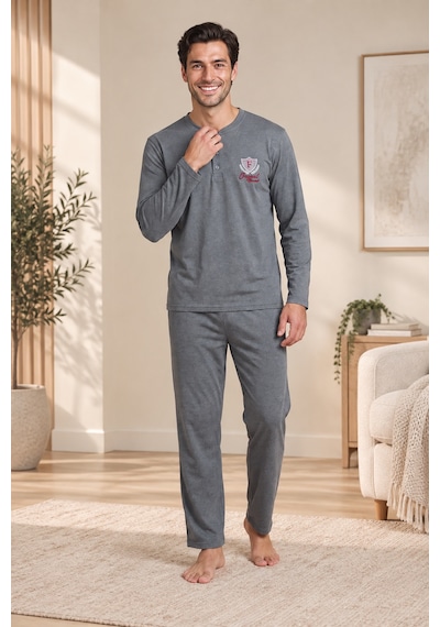 Wordex Falkom 5805 İnterlok Kışlık Kalın Kumaşlı Erkek Ev Pijama Takımı Füme