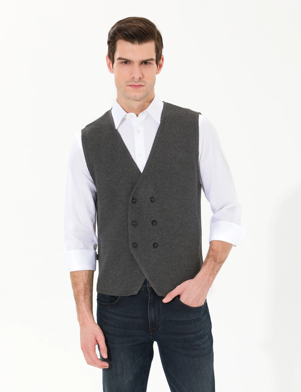 Pierre Cardin Erkek Gri Melanj Yelek Triko 50263176-vr086 Gri Melanj
