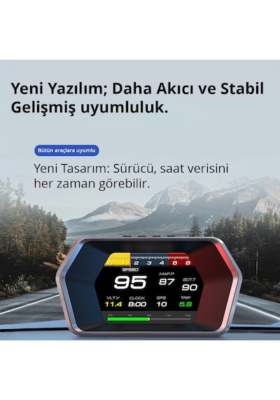 OBD + OBD 2 + GPS Çift Modlu Araç HUD LCD Ekranlı Akıllı Gösterge ve Arıza Tespit Cihazı + Koku