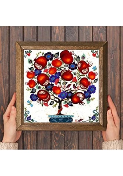 Nar Ağacı Taş Duvar Tablosu Ahşap Çerçeveli Duvar Dekoru Wall Art 25x25cm W1-03 Diğer