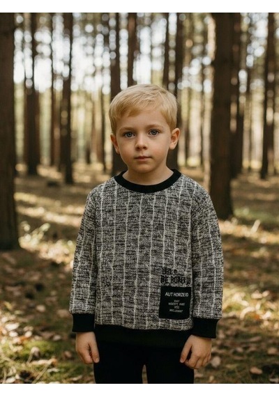 Zekids Erkek Çocuk Desenli Bürümcük Kazak-16323 Siyah