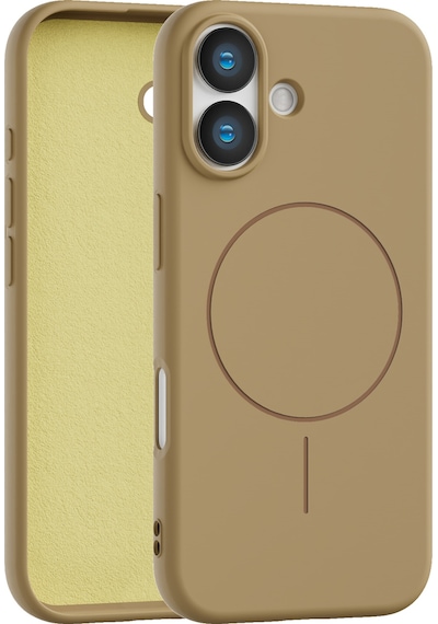 Apple Uyumlu iPhone 16 Plus İçi Kadife Magsafe Wireless Şarz Özellikli Telefon Kılıfı Camel