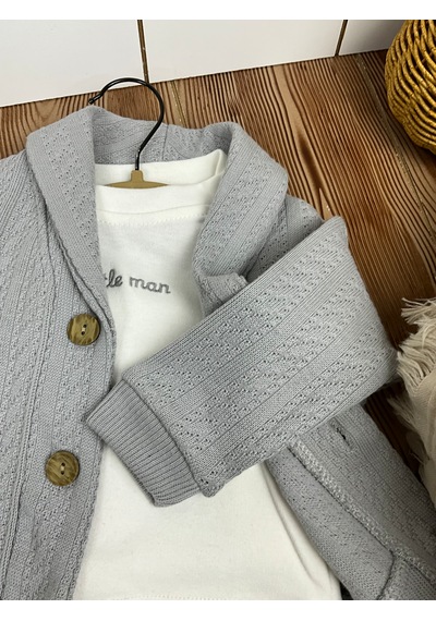 Concept Kids Triko Ceket Pantolon Ve Badili Üçlü Takım Açık Gri