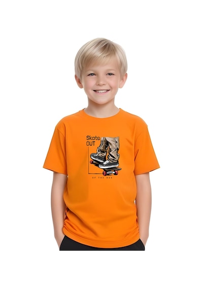 Fyk Kids Erkek Çocuk Yuvarlak Yaka Skate Out Baskılı T-shirt Turuncu