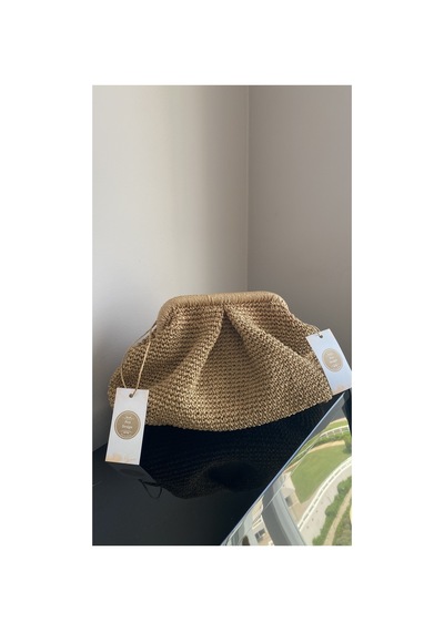 Hasır El Örmesi Portföy Çanta Büyük Boy 30x25 Cm Astarlı