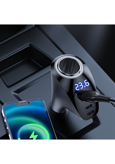 90w Turbo Hızlı Şarj Destekli Akıllı Araç Çakmak Şarjı + Ekstra Dc Çıkışlı