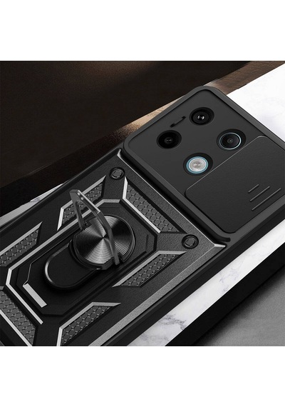 Noktaks - Xiaomi Uyumlu Xiaomi Redmi Note 13 Pro 5g - Kılıf Sürgülü Kamera Korumalı Yüzüklü Çift Katman Zırh Tank Vega Kapak - Mavi