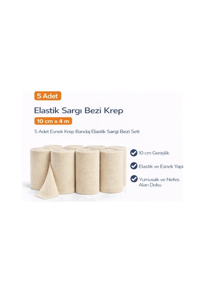 Elastik Sargı Bezi Krep 10 Cm X 4 M 5 Adet Esnek Krep Bandaj Elastik Sargı Bezi Seti